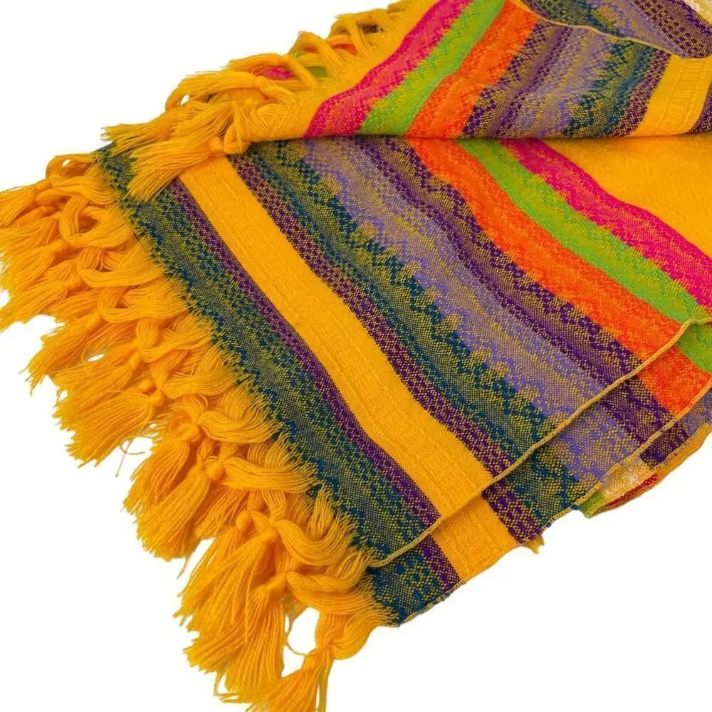 Ethnic Throw Boho Blanket Fringe Tassel Edge Multi Stripe Knit Accent Throw